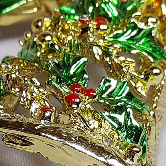 Christmas Holiday Rhinestone Gold Dangler Bell Brooch Sparkler Pin Red Green - Picture 7 of 7